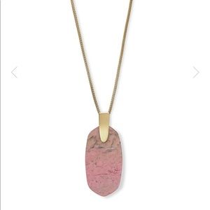 Inez Gold Long Pendant Necklace In Pink Rhodonite